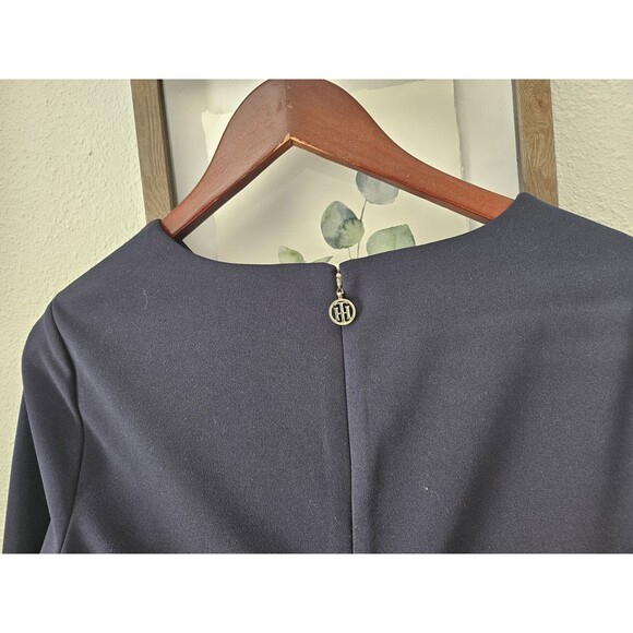 Tommy Hilfiger Navy Shift Dress Bell Sleeves Gold Button Detail Preppy Size 14. - Picture 6 of 13